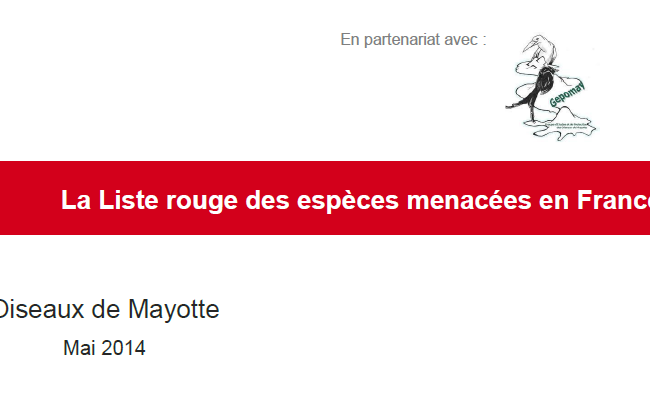 Liste Rouge des Espèces Menacées en France – Chapitre Oiseaux de Mayotte (The National Red List of France – Birds of Mayotte) – 2014