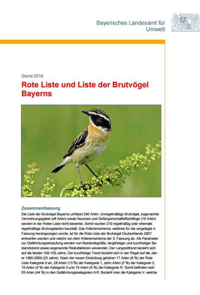 Rote Liste und Liste der Brutvögel Bayerns, 2016 (Red List of Breeding Birds of Bavaria) (German)